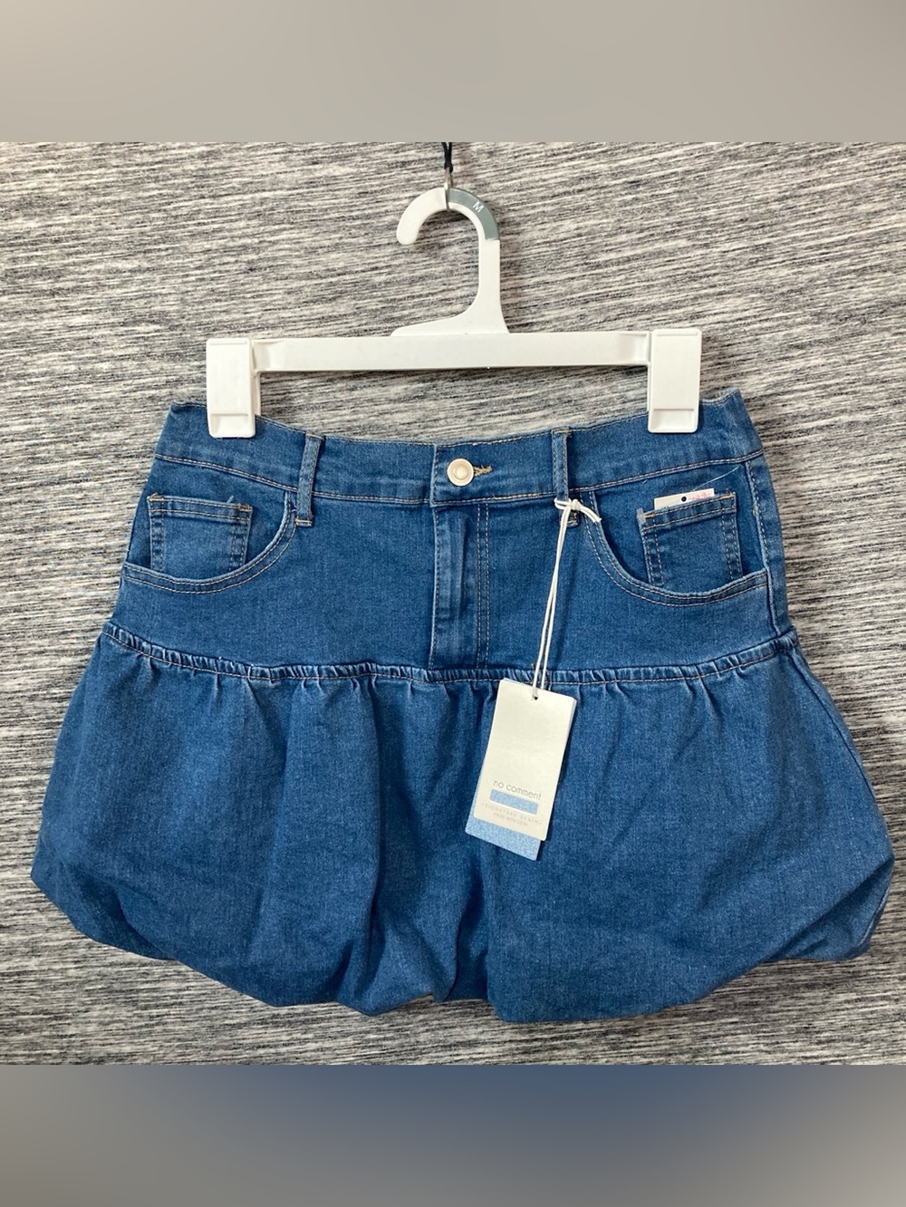 No Comment Mini Bubble Denim Skirt in Blue Dark Wash Jean Skirt